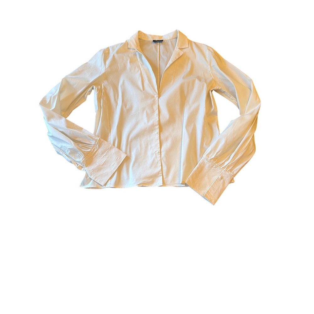 AKRIT White Cotton Blend Button Front Collared Long Sleeve Shirt Top US 8